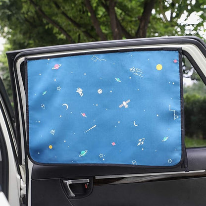 Magnetic Car Sun Shade Curtain for Side Window – Sun Blocker and UV Protector for Baby, Kids, and Pets – Universal Fit with Built-in Magnets for Steel-Framed Door (Be-Space Travel)