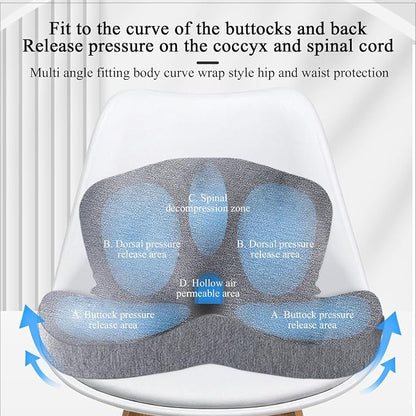 Car Seat Cushion, Memory Foam Driving Cushion with Adjustable Strap, Ergonomic Pad for Car & Semi Truck, Office Chair Cushion for Sciatica & Lower Back Pain Relief, Light Gray