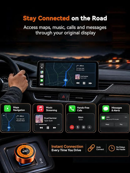 Spedal 4-in-1 Wireless CarPlay Adapter, Android Auto, AirPlay & MirrorLink | Auto-Connects At Ignition, No Daily Cable Needed; Dual-Band WiFi & BT 5.3 For Stable Connection; USB-A & USB-C Included