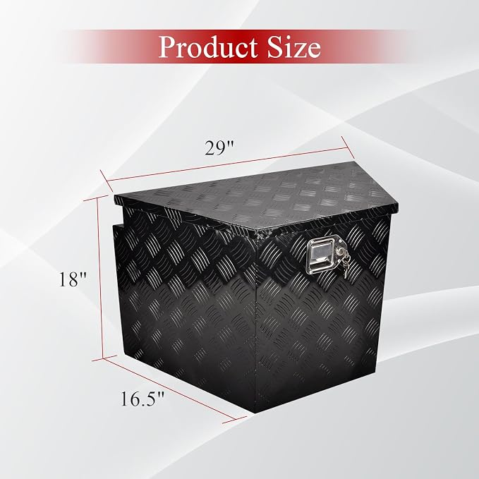 29''Inch Aluminum Trailer Tongue Tool Box Truck Bed Toolbox Truck Trailer Chest Box Underbody Storage Organizer Waterproof Square Storage Organizer w/Lock & Keys Black(‎29" Lx16.5 Wx18 H)