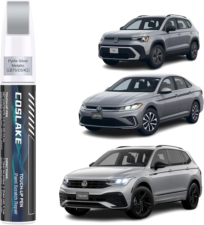 Car Touch Up Paint(Pyrite Silver Metallic(LB7S/D5/K2)) for Volkswagen, Car Paint Scratch Repair Kit, Quick & Easy Solution to Repair, 2 in 1 Scratch Remover Pen with 2PCS Disposable Micro Applicators