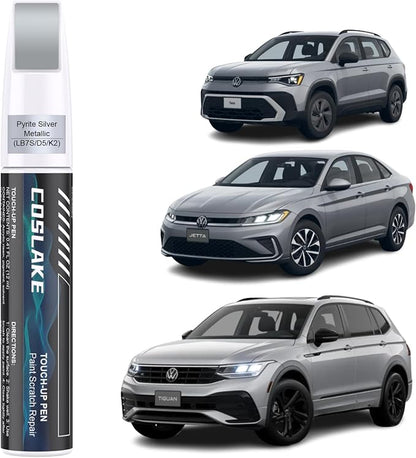 Car Touch Up Paint(Pyrite Silver Metallic(LB7S/D5/K2)) for Volkswagen, Car Paint Scratch Repair Kit, Quick & Easy Solution to Repair, 2 in 1 Scratch Remover Pen with 2PCS Disposable Micro Applicators