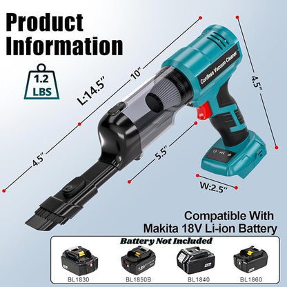 Cordless Handheld Vacuum Cleaner for Makita 18V Battery: 3-Speed Modes Portable Vacuum with 20kPa 105AW Powerful Suction for Car, Pet Hair, Home Cleaning (Tool Only)