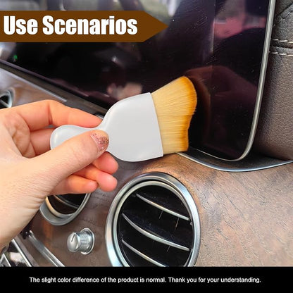 Car Cleaning Brush Soft Bristle Car Interior Dust Brush, suitable for cleaning car dashboards and air vent gaps, also usable on leather and computers, scratch-proof (White Handle)