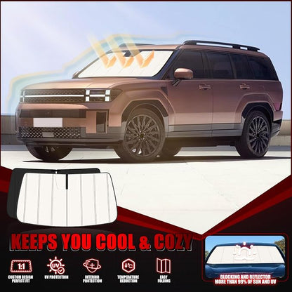 Windshield Sun Shade for Hyundai Santa Fe 2024-2025 2026, Front Window Visor Accessories, Folding Design Blocks Heat & UV Rays Maintain Cool Interior and Save Space