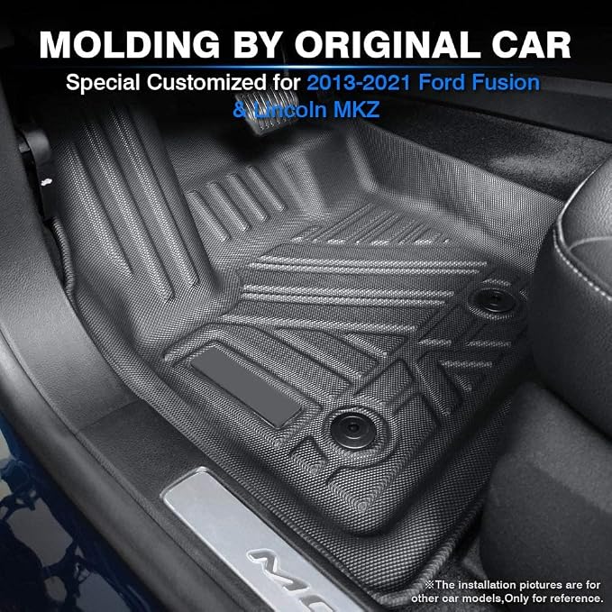 KUST Floor Mats for 2013-2020 Ford Fusion/Lincoln MKZ, All Weather Protection 2 Row Floor Liners Set Black Non-Slip