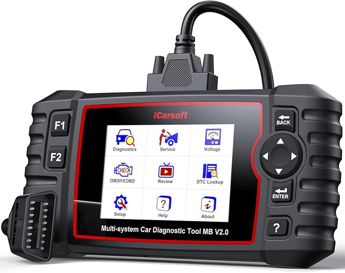 iCarsoft MB V2.0 OBD2 Scanner for Most Mercedes Benz from 1996-2023 Full System Diagnostic Scan Tool 9 Reset AutoVIN Oil/BMS/SAS/EPB/ETC/BLD/INJ/SAS Etc. Free Update Car Code Reader with Battery Test