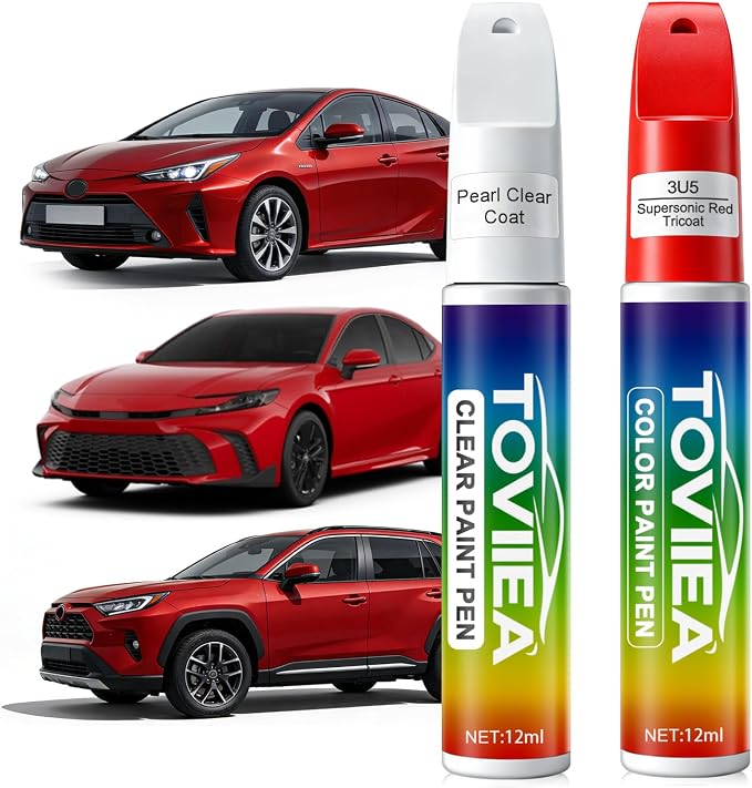 (3U5 Supersonic Red Tricoat Touch Up Paint Compatible with TOYOTA,2-In-1 Car Scratch Remover Pen,Car Paint Scratch Repair Kit for Scratches,Chips & Nicks,2-PCS SET