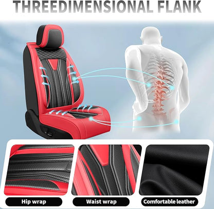 Fit Renegade Car Seat Covers for Jeep Renegade 2015-2024 -Full Set Premium Leather, Waterproof & Breathable，All-Weather Seat Cushion Protecto & Airbag Compatible, 5 Seats Red & Black