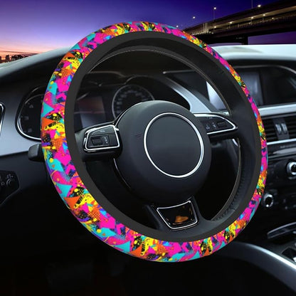 Retro 80s 90s Steering Wheel Covers Non Slip Neoprene Universal 15 Inch Steering Wheel Protector Car Cover for Men Women