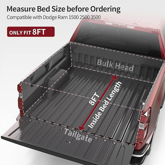 OEDRO Roll Up Soft Truck Bed Tonneau Cover Compatible with 2002-2024 Dodge Ram 1500, 2003-2026 Dodge Ram 2500 3500 8ft Bed w/o Rambox