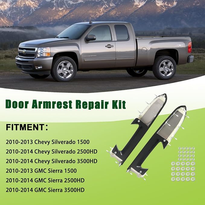 Upgraded Door Armrest Repair Kit Left Driver & Right Passenger Side Door Panel Handle Black Compatible with 2010-2014 Chevy Silverado GMC Sierra 1500 2500HD 3500HD Replaces 22818465 22818470
