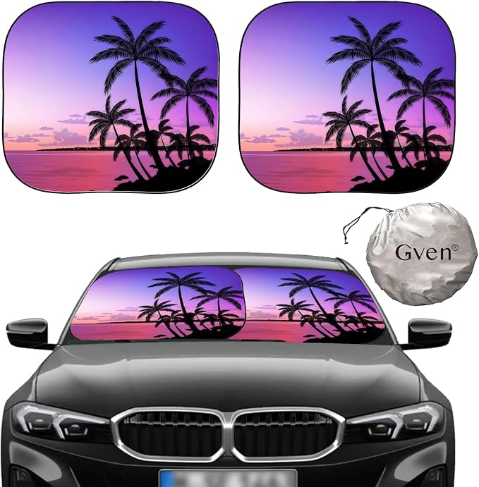 Gven Windshield Sun Shade for Car 2-Piece Foldable Sunshade for Front Windows, Blocks UV Rays, Automotive Interior Sun Protection Car Summer Accessories（Sunset,M）