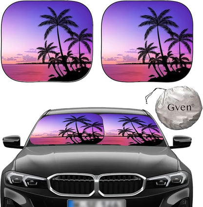 Gven Windshield Sun Shade for Car 2-Piece Foldable Sunshade for Front Windows, Blocks UV Rays, Automotive Interior Sun Protection Car Summer Accessories（Sunset,M）