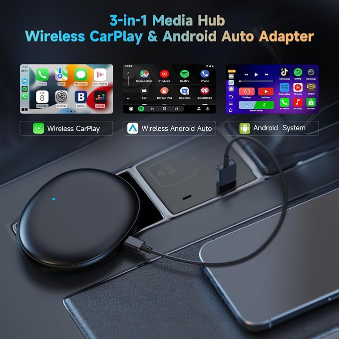 ATOTOZONE AD5 AI Box Wireless CarPlay Adapter & Android Auto, 2025 Upgrade Ai Box CarPlay Compatible with YouTube, AI DriveChat, Dual Wi-Fi, Dual BT, for OEM Wired CarPlay/Android Auto