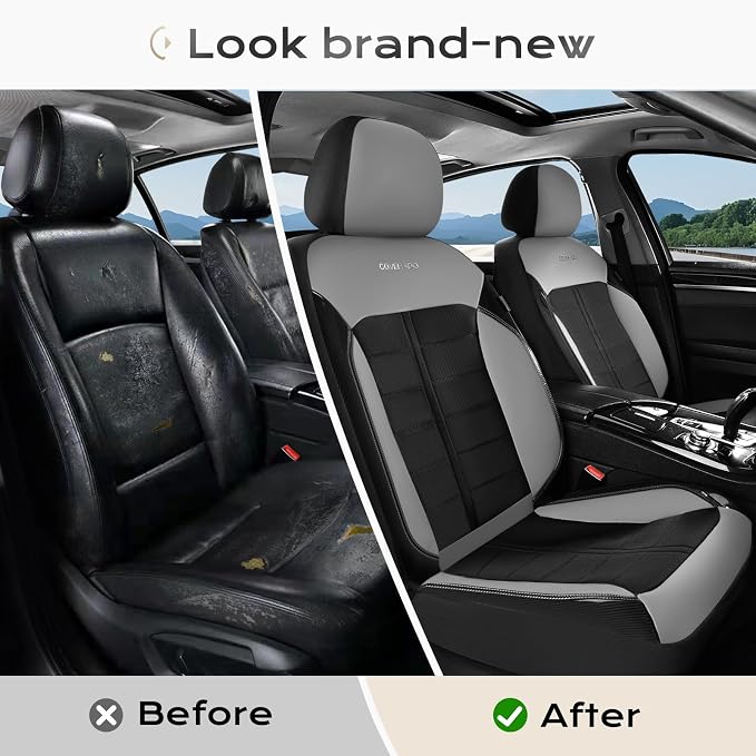 Coverado Air Mesh Seat Cover, Car Seat Cover Full Set, 3D Breathable Seat Protectors Sports Carbon Fiber Design Airbag Compatible Comfort Universal for Most Cars, Van,Trucks, SUV, Black&Grey