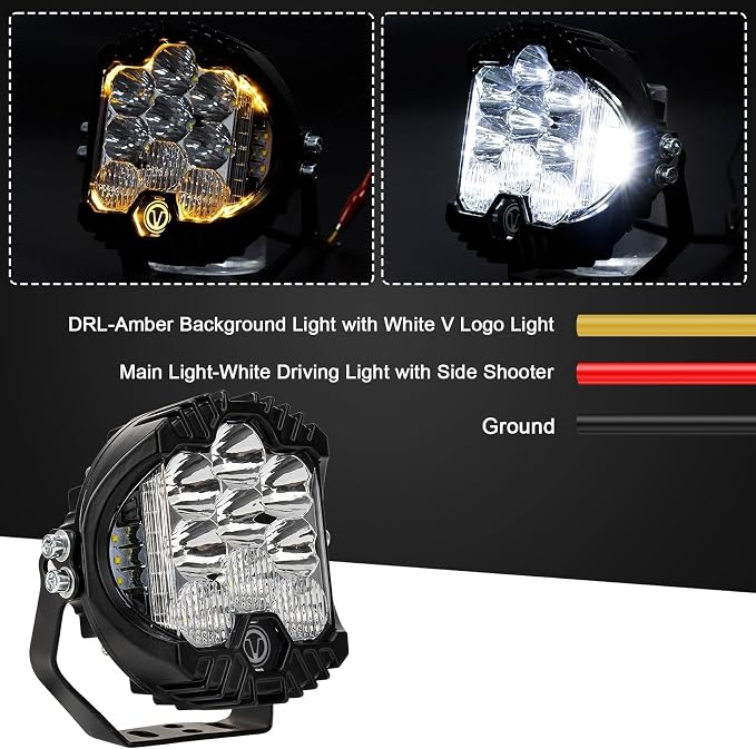 5 Inch Round Offroad Light - PSLER Driving Light Off Road 28W 5000LM Spot Flood Combo Work Light IP67 with DRL for Wrangler Pickup SUV ATV UTV Cart Trucks 4x4 F150（White）