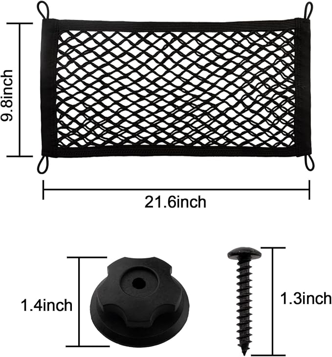 2 Pack Small Cargo Net Pocket Storage Pouch Bag 21 x 9.8 Inches RV Netting Elastic Automotive Cargo Nets with 8 Mounting Screws, Storage Mesh for Car Trunk SUV Boats