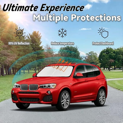 Windshield Sun Shade for BMW X3 2011-2017, Car Front Window Sunshade with 240T Sun Visor Protector Blocks UV Rays Heat Sun Shield Accessories