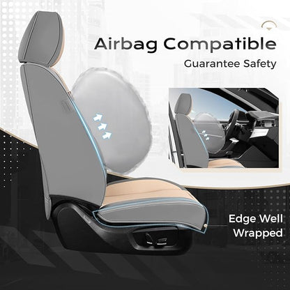 Coverado Seat Covers, Car Seat Covers Full Set, Leather Seat Covers for Cars, Car Seat Protector, Gray Car Seat Covers Front Seats and Back Seats Universal Fit for Most Cars Beige