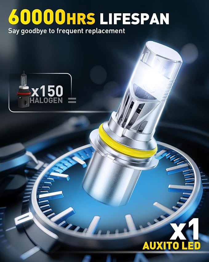 AUXITO Latest 9007 HB5 Head1ight Bulbs, 50,000LM 1000% Ultra-Bright, 20 Years Lifespan, 6500K Cool White, 3 Min Quick Install, No Flicker, 99% Compatibility, Pack of 2