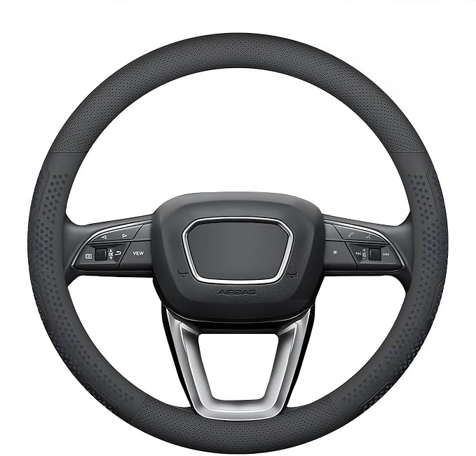 Yangday Leather Steering Wheel Cover for Jeep Wrangler Grand Cherokee Compass, 14.5-15 inches Car Steering Wheel Cover with Non-Slip Breathable (Black)