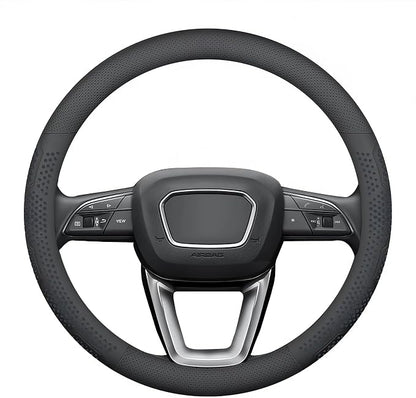 Yangday Leather Steering Wheel Cover for Jeep Wrangler Grand Cherokee Compass, 14.5-15 inches Car Steering Wheel Cover with Non-Slip Breathable (Black)