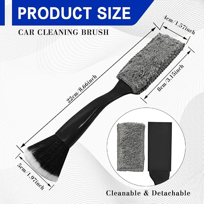Car Double Head Clean Brush, Car Brushes for Detailing Interior, Double Head Automotive Interior Cleaner Detail Brushes, Car Dust Detailing Brush for Air Vents Dashboard Screen (Black)