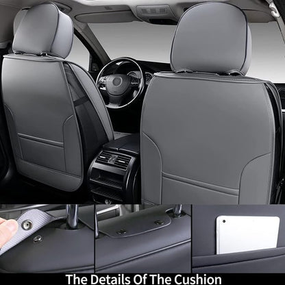 Coverado Front Seat Covers, Waterproof Nappa Leather Car Seat Cover, Sideless Car Seat Covers Front Seats, Driver Seat Cover, Car Seat Protector Universal Fit for Most Sedans SUV Truck, Grey