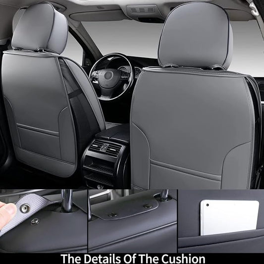 Coverado Front Seat Covers, Waterproof Nappa Leather Car Seat Cover, Sideless Car Seat Covers Front Seats, Driver Seat Cover, Car Seat Protector Universal Fit for Most Sedans SUV Truck, Grey