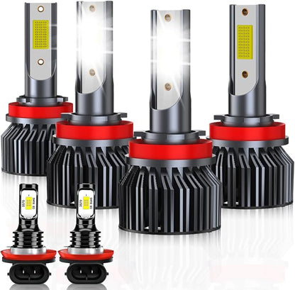 Fit For Nissan Altima 2007-2018 Dual Application Beam Bulbs Combo, 6500K White Enhanced Visibility with Cooling Fan Fog Lights Bulbs Kits, Direct Installation, Pack of 6