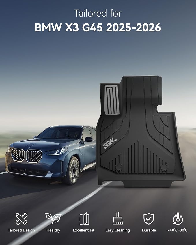 3W Floor Mats & Cargo Liner Fit for 2025 2026 BMW X3 G45, Metal Pedal, Seatback Protector Mats Cover, Trunk Mat TPE All Weather Custom Fit Car Accessories Full Set BMW X3 30/50M xDrive