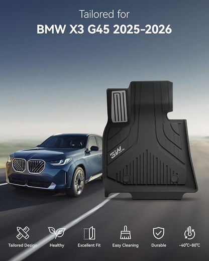 3W Floor Mats & Cargo Liner Fit for 2025 2026 BMW X3 G45, Metal Pedal, Seatback Protector Mats Cover, Trunk Mat TPE All Weather Custom Fit Car Accessories Full Set BMW X3 30/50M xDrive