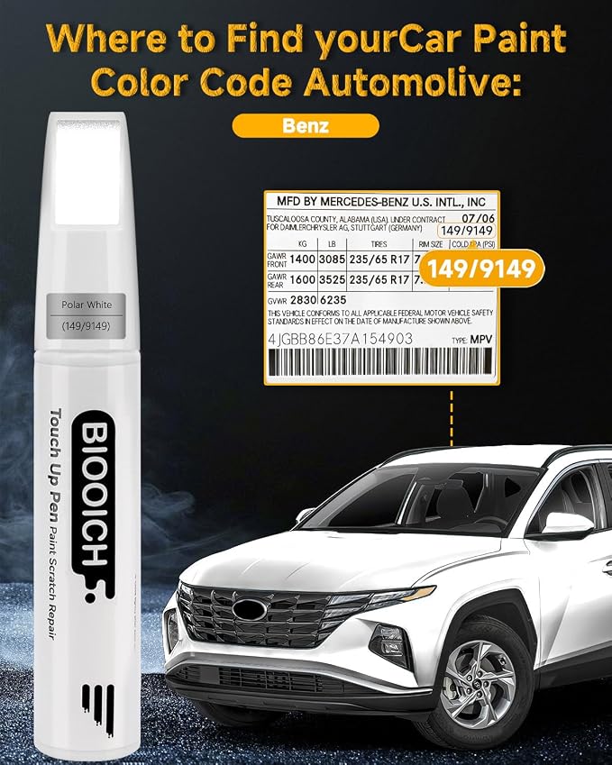 Touch Up Paint Pen Exact Color Match Car Chip and Scratch Repair (for Benz, Polar White(149/9149))