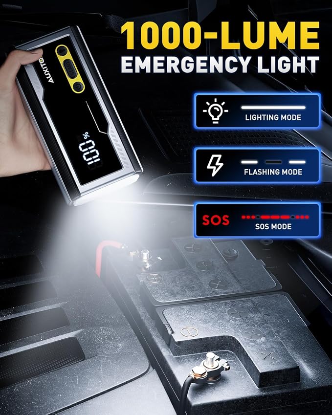 AUXITO Jump Starter 8000A Portable Car Battery Jump Starter with Large LCD Display Jump Cable with Smart Clamps Power Bank Emergency Flashlight for Cars Heavy Duty Jumper Box for Car Battery