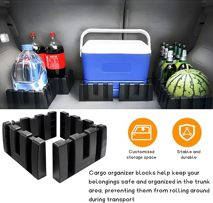 DXNQ 4PCS Multipurpose Cargo Organizer Blocks, Plastic Cargo Storage Organizer Blocks for Wool Carpet Trunk, Grocery Trunk Divider Cargo Containment System for Car SUV Van Trunk