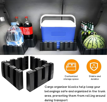 DXNQ 4PCS Multipurpose Cargo Organizer Blocks, Plastic Cargo Storage Organizer Blocks for Wool Carpet Trunk, Grocery Trunk Divider Cargo Containment System for Car SUV Van Trunk