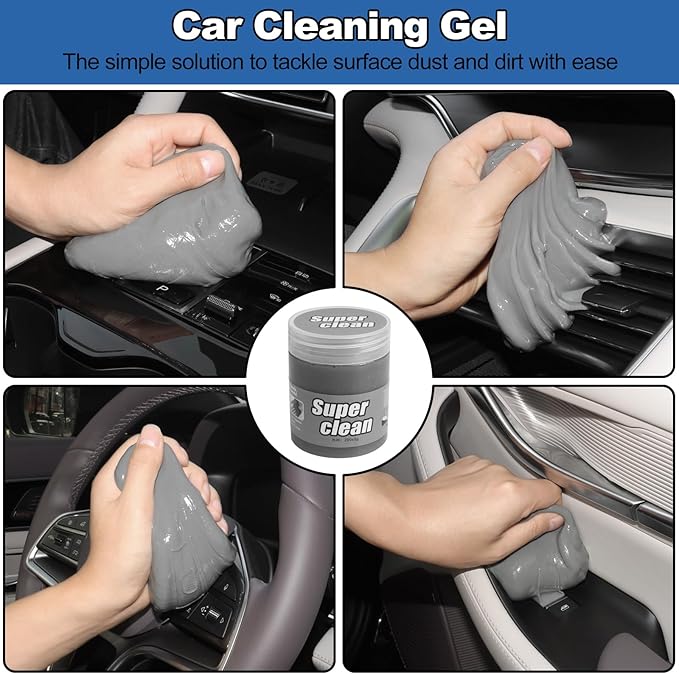 Windshield Cleaner Tool, 14Pcs Car Cleaning Kit - Car Interior Detailing Kit with Extendable Handle, Cleaning Gel & Microfiber Pads, All-in-One Inside Car Cleaning Supplies for Women Men