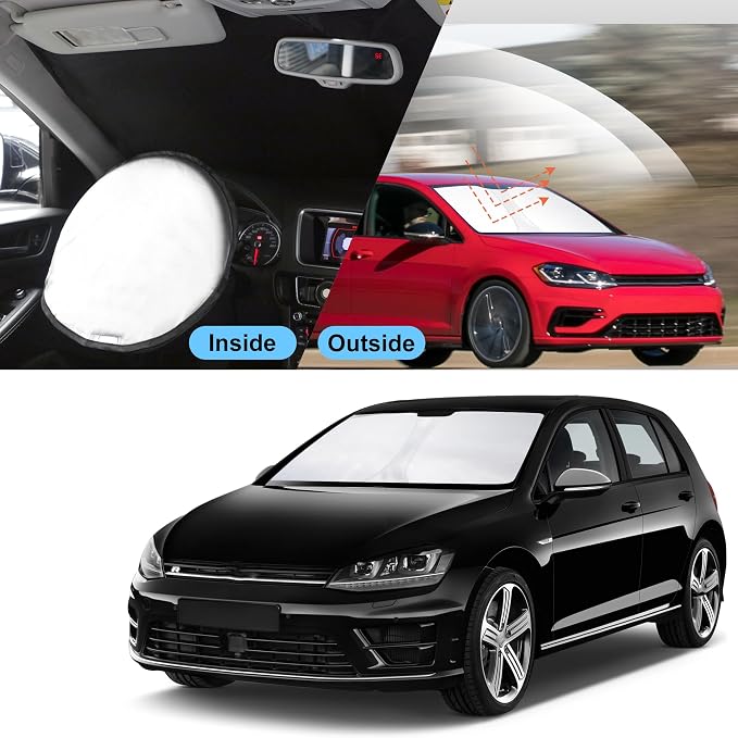 TINGLU Sun Shade for Volkswagen VW Golf MK7 2013-2018 Accessories Windshield Sun Shade Window Shade UV Rays Protection Sun Visor Cover with Steering Wheel Sunshade Storage Bag
