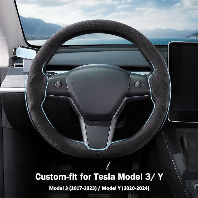 Steering Wheel Cover for Tesla Model 3(2017-2023) Model Y(2020-2024), Steering Wheel Accessories for Tesla Model 3/ Y