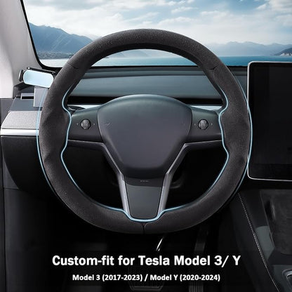 Steering Wheel Cover for Tesla Model 3(2017-2023) Model Y(2020-2024), Steering Wheel Accessories for Tesla Model 3/ Y