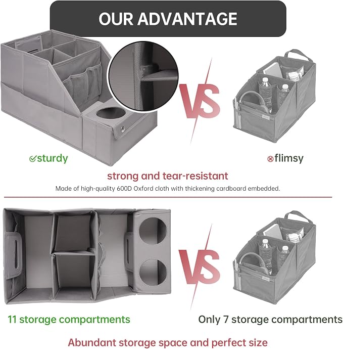 MULISOFT Car Seat Organizer - Backseat Organizer with 11 Storage Compartments and 2 Cup Holders for Travel, Kids