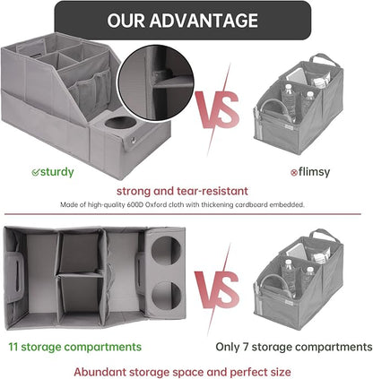 MULISOFT Car Seat Organizer - Backseat Organizer with 11 Storage Compartments and 2 Cup Holders for Travel, Kids