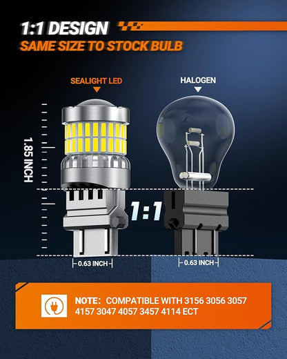 SEALIGHT Reverse Light Bulbs, 3157 LED Bulb White, 700% Brighter 3156 3057 4157 4114 LED Bulb 57-SMD LED Chipset with Projector Len for Brake Light, DRL, Backup Light, Pack of 2
