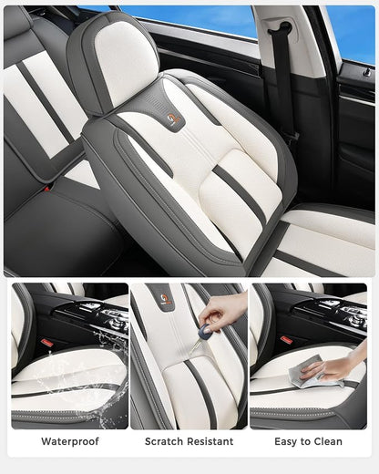 Huidasource Front Car Seat Covers Luxury Nappa Leather, Car Seat Covers Front Seats with Airbag, Front Storage Pocket, Lumbar Support Cooling＆Heating Universal Fit for Most Cars SUV Trucks, Gray&White