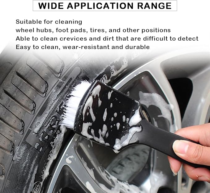 Tire & Carpet Brush - Scrub Brush for Floor Mats & Car Interior (Black & White)