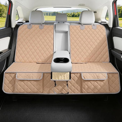 Bark Lover Dog Car Seat Cover for Back Seat,Armrest Compatible, Waterproof Backseat Protector, Nonslip Rear Seat Cover for Dogs & Kids, Universal Size Fits Cars Trucks SUVs (Beige)