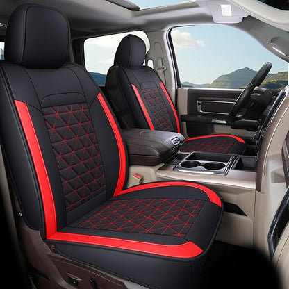 Coverado Seat Covers for Dodge Ram Full Set, Waterproof Truck Car Seat Cover Protectors Custom Fit for 2002-2026 Dodge RAM 1500 2500 3500 with Curved Bench(Red)