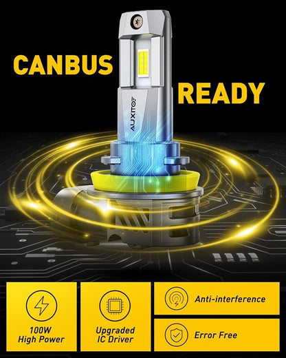 AUXITO H11 H8 H9 LED Bulbs, 80000LM 15X Brighter, 5-Min Plug and Play, 6500K Daylight, 60000H Lifespan, Error-Free, Pack of 2