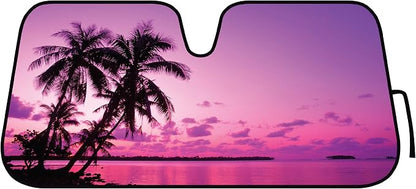 BDK Purple Sunset Beach Front Windshield Sun Shade Accordion Folding Cute Car Window Shades for Truck & Car Sunshade Shield for Sun UV Rays - Visor Protector Keeps Your Vehicle Cool - 58 x 27 inches